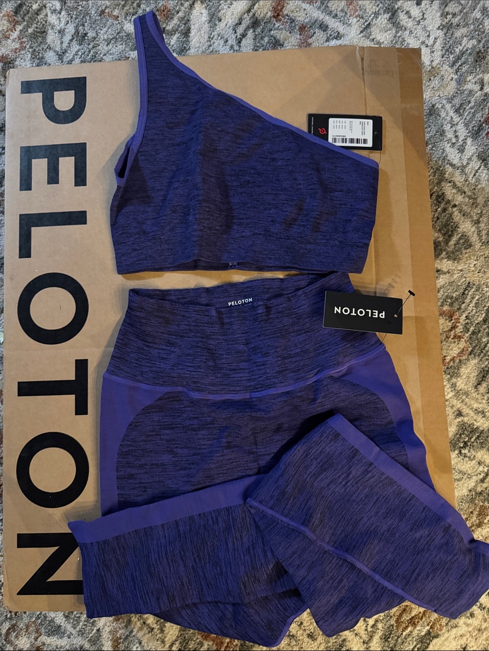 Peloton Purple women’s seamless Active Leggings and One-Shoulder Crop Top Set